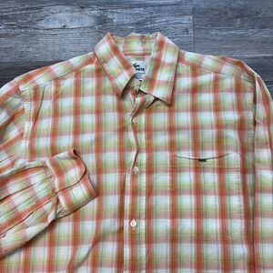 Lacoste Orange Yellow Green Plaid Men M Collared Long Sleeve Button‎ Down Shirt